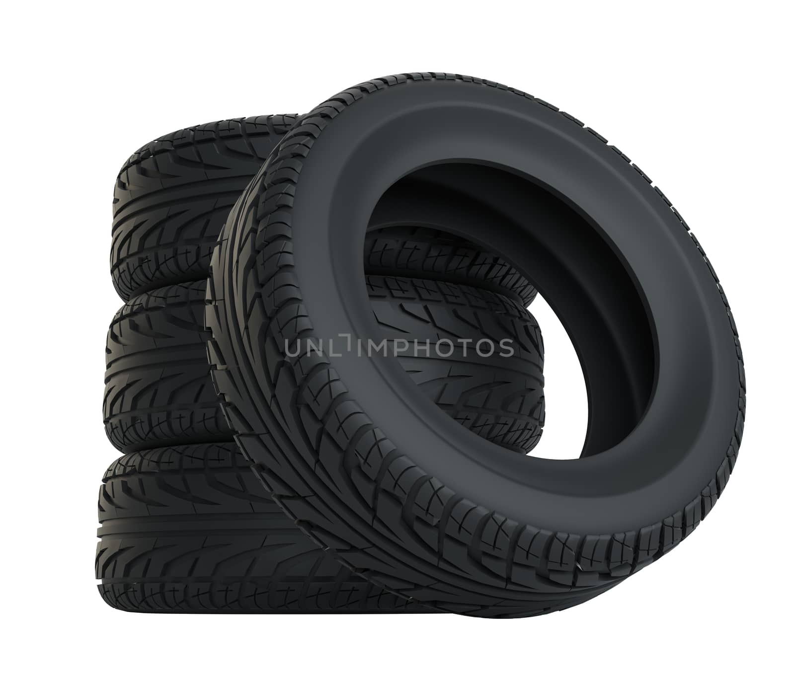 Car tires isolated on white. 3d illustration