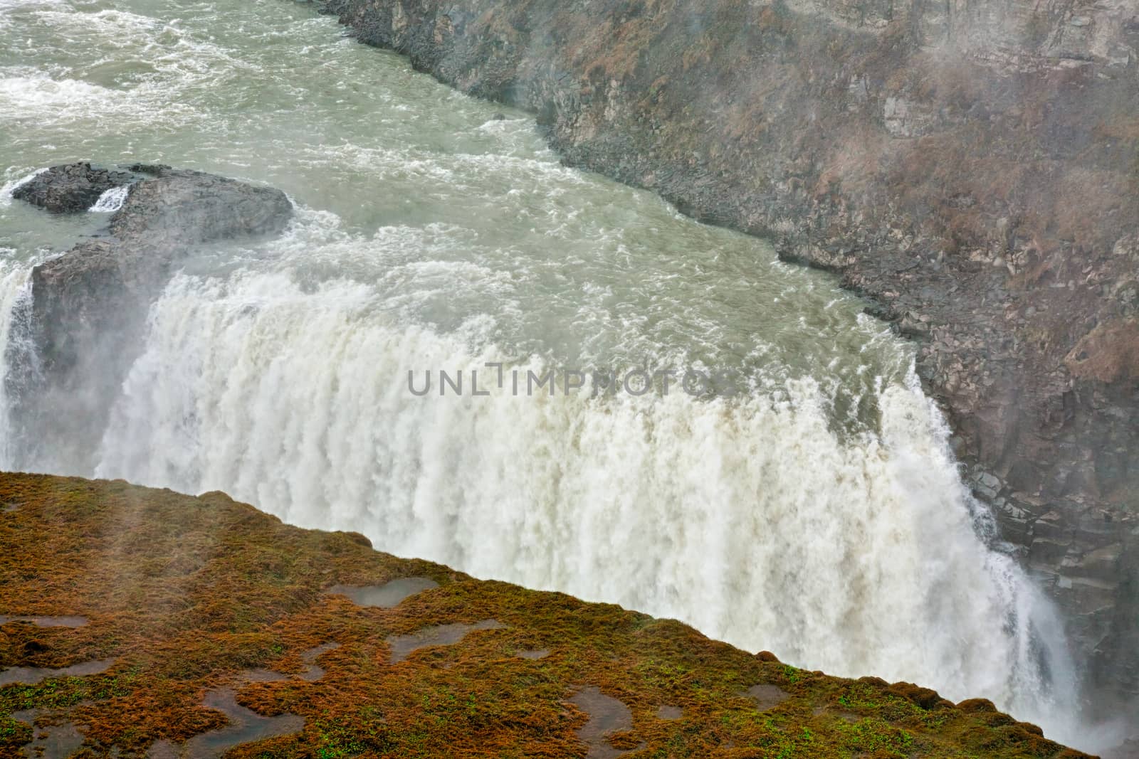 Closeup of Gullfoss waterfall in a cloudy day by LuigiMorbidelli