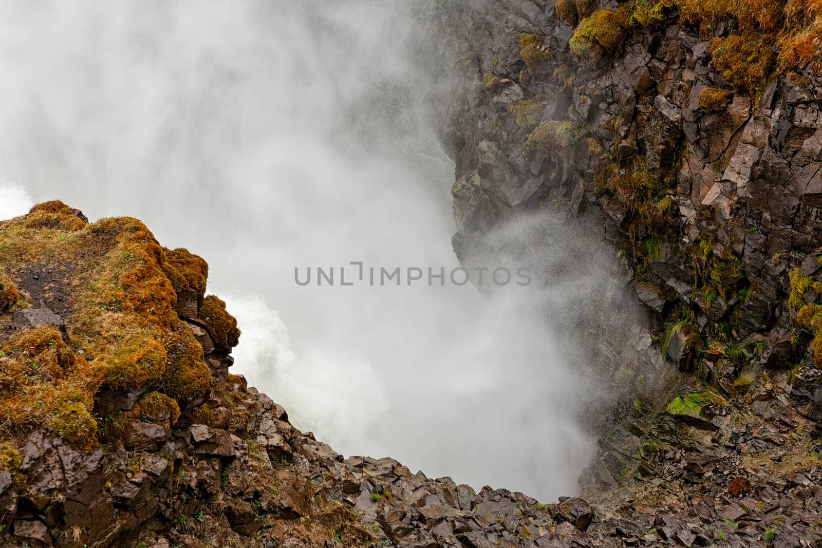 Closeup of canyon in Gullfoss waterfall, Iceland