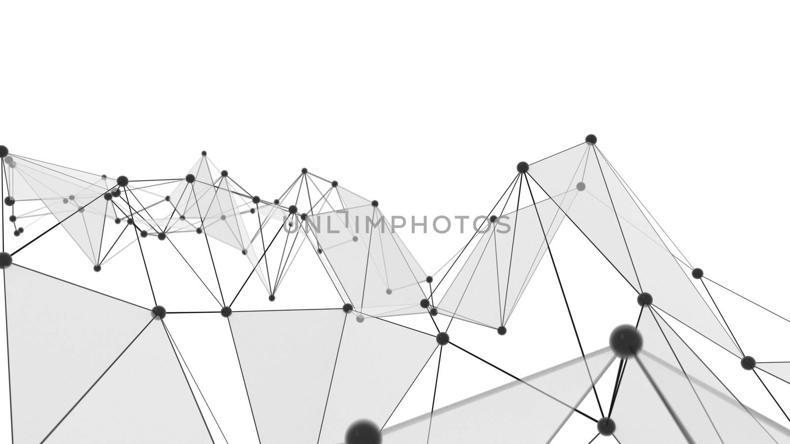 Concept of Network. Internet communication of lines, polygons and dots. 3d illustration.