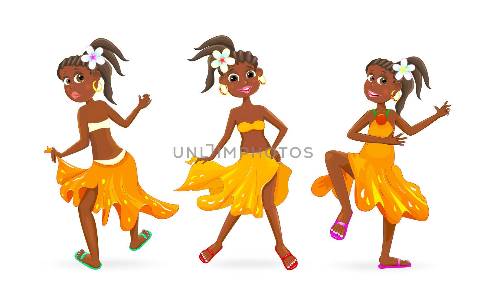 Dancing little African girl. Little girl is dancing on a white background.                                                                   