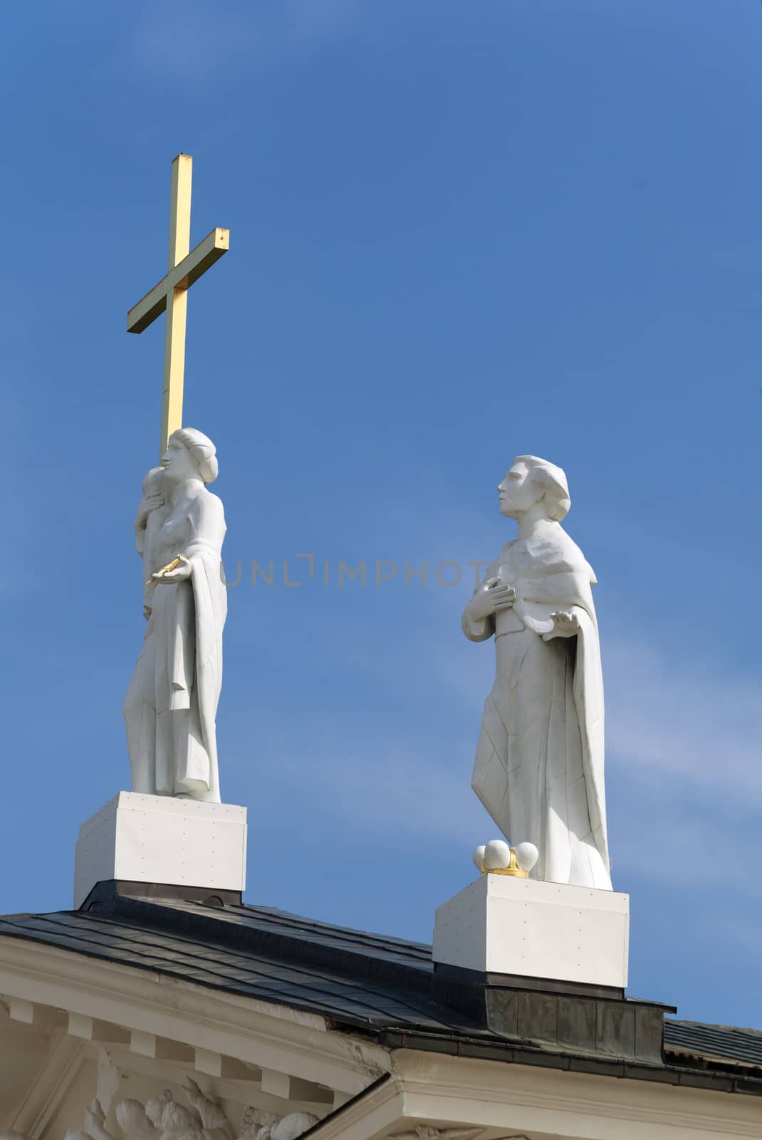 Statues of st. Casimir and st. Helen on the roof of the Vilnius cathedral of St Stanislaus and St Ladislaus