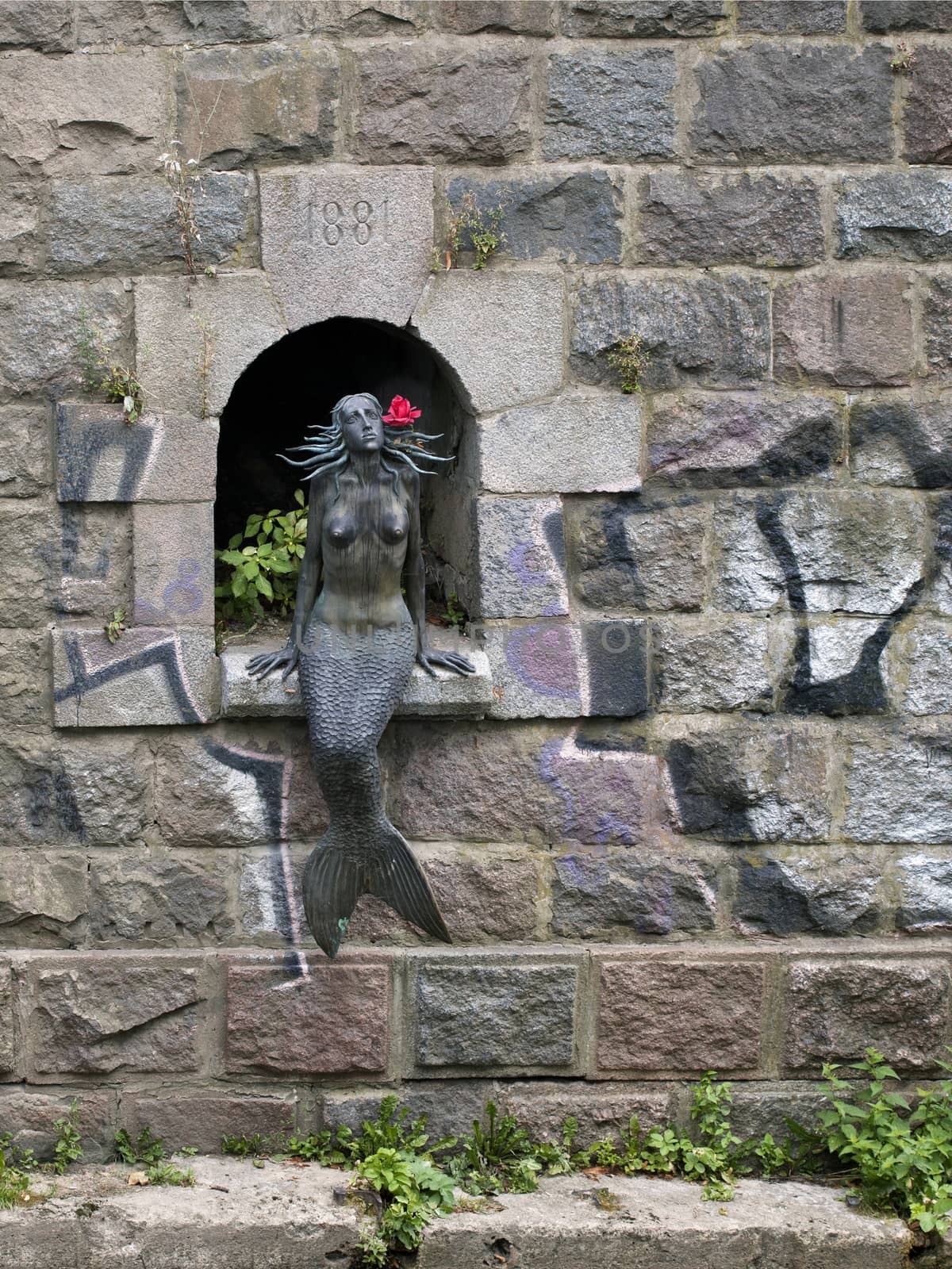 Statue of a mermaid, art district in Vilnius, Lithuania
