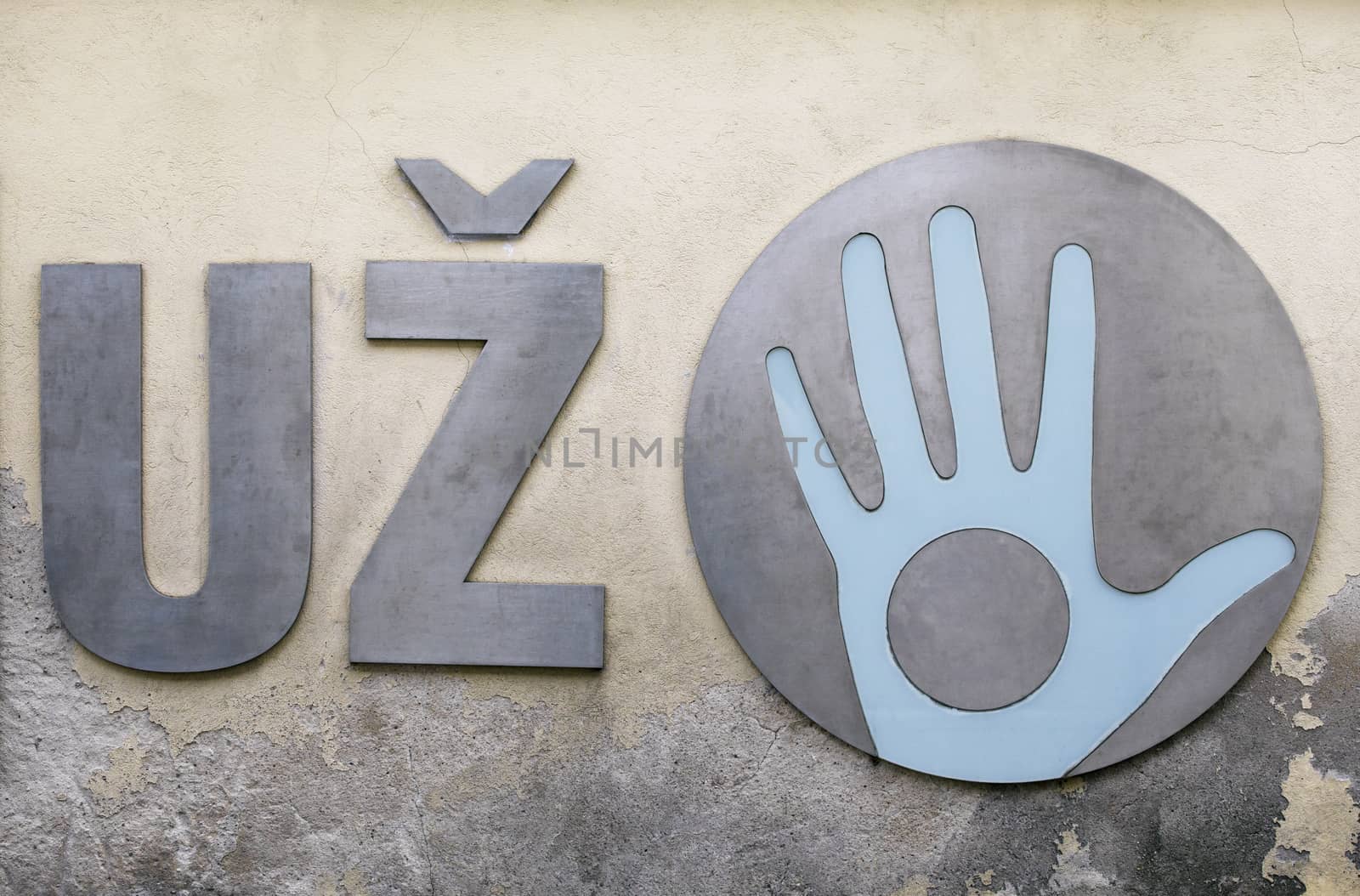 Open hand. symbol of Uzupis, art district in Vilnius, Lithuania