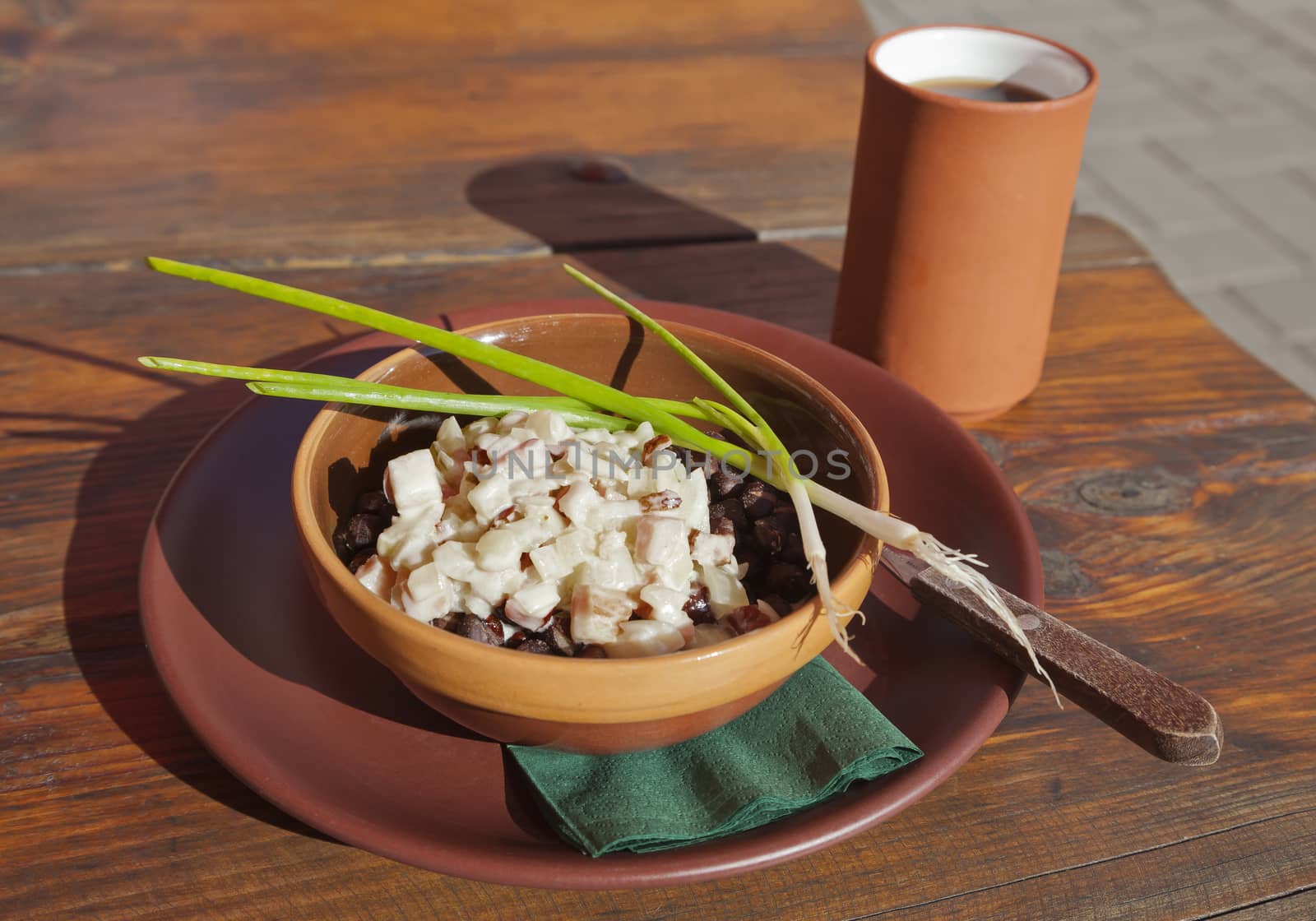 Simple national Latvian food in ceramic bowl