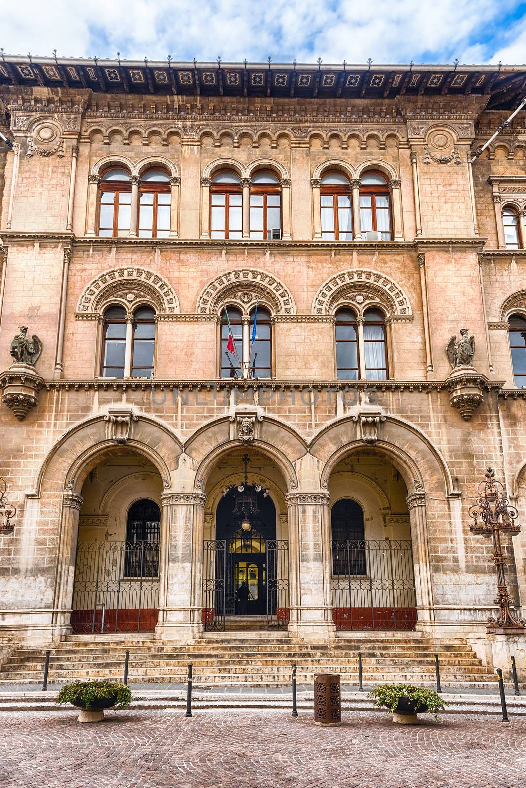 Facade of the Civil Court, historic building in the centre of Perugia, Italy
