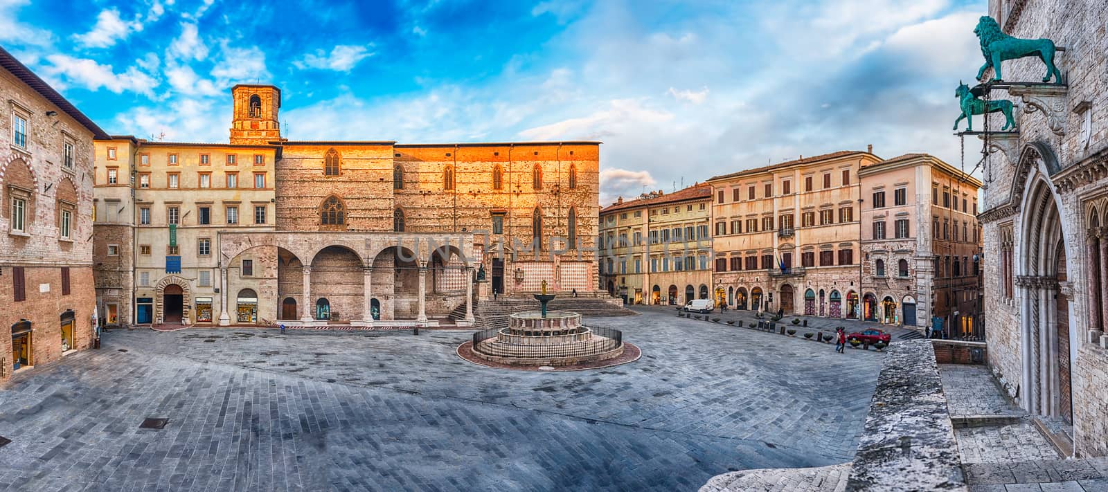 Panoramic view of Piazza IV Novembre, Perugia, Italy by marcorubino
