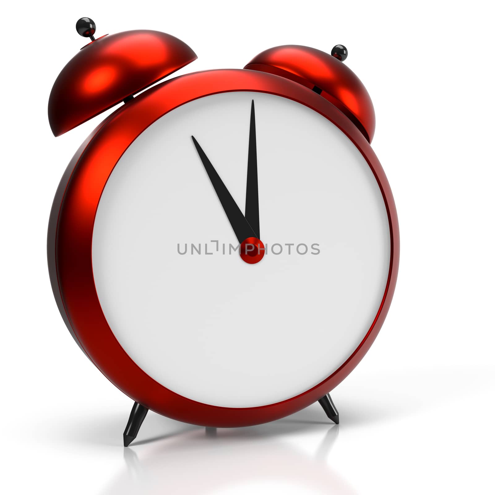 Alarm clock on white background. 11 O'Clock, am or pm. 3D render by Nobilior