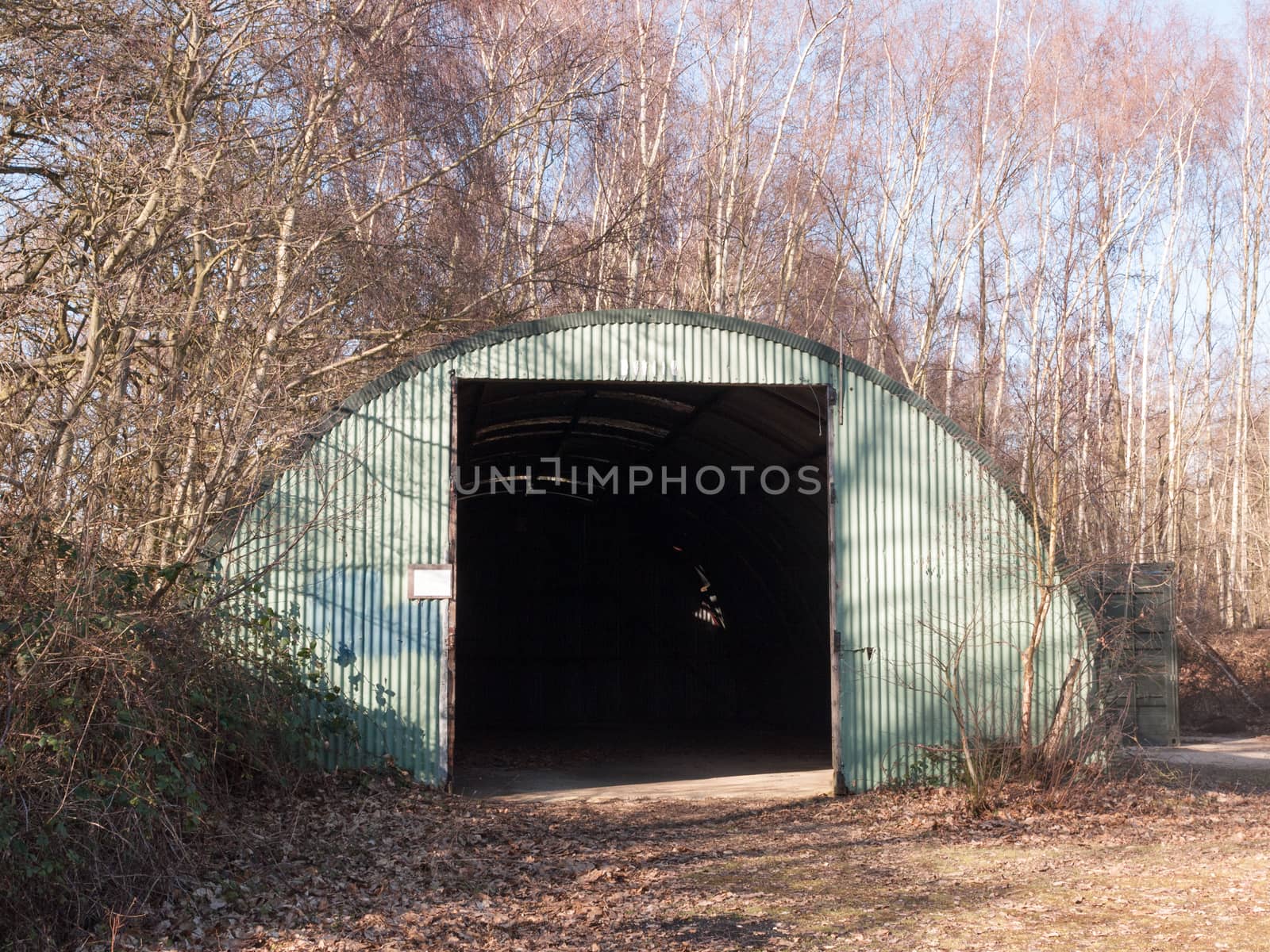 old unused bunker door way shed outside land; essex; england; uk