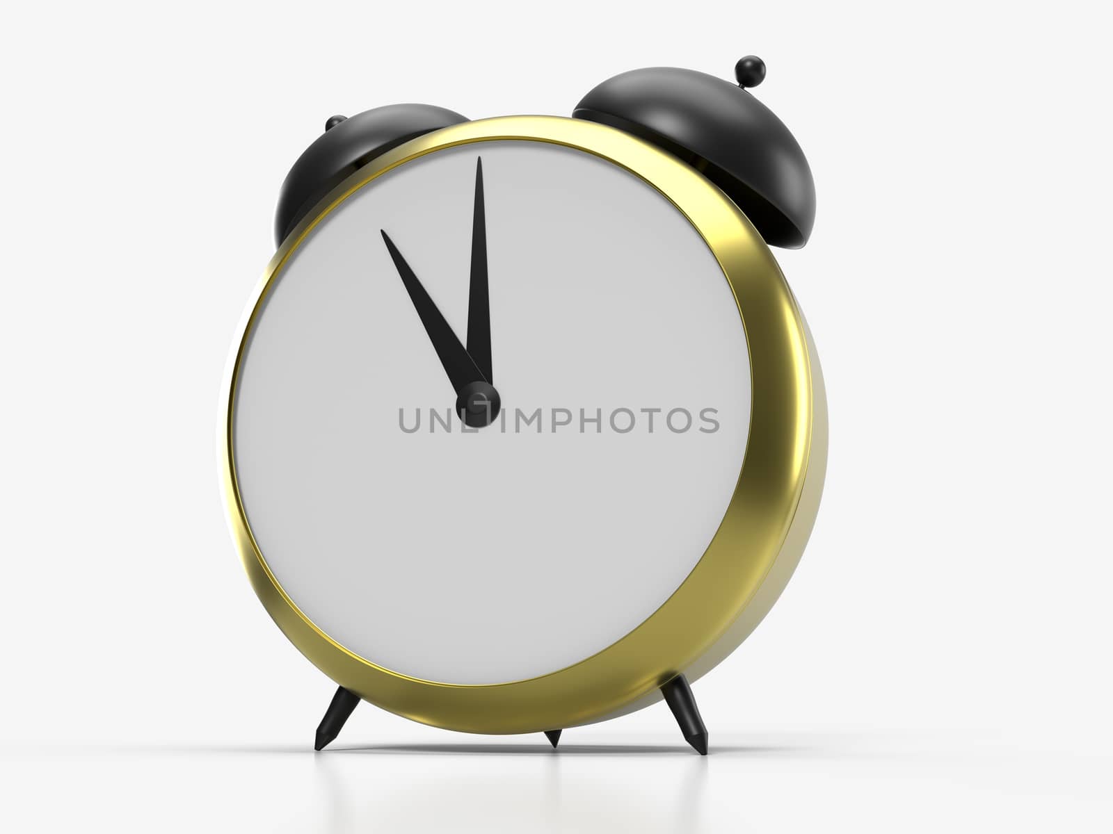 Alarm clock on white background. 11 O'Clock, am or pm. 3D rendering