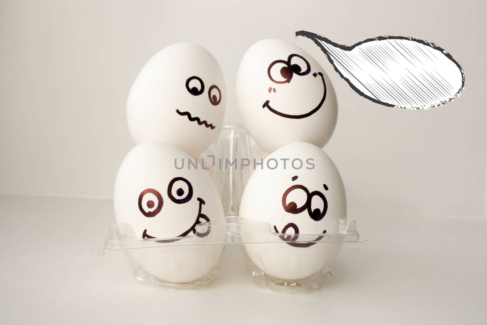 An egg with a face. Funny and cute. FOUR EGGS. by xenium