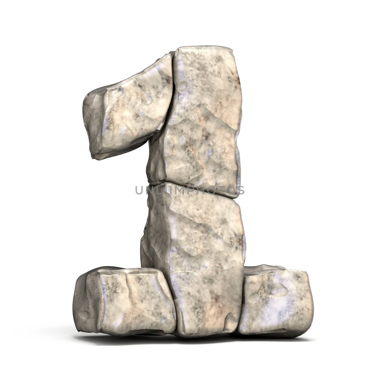 Stone font number 1 ONE 3D render illustration isolated on white background