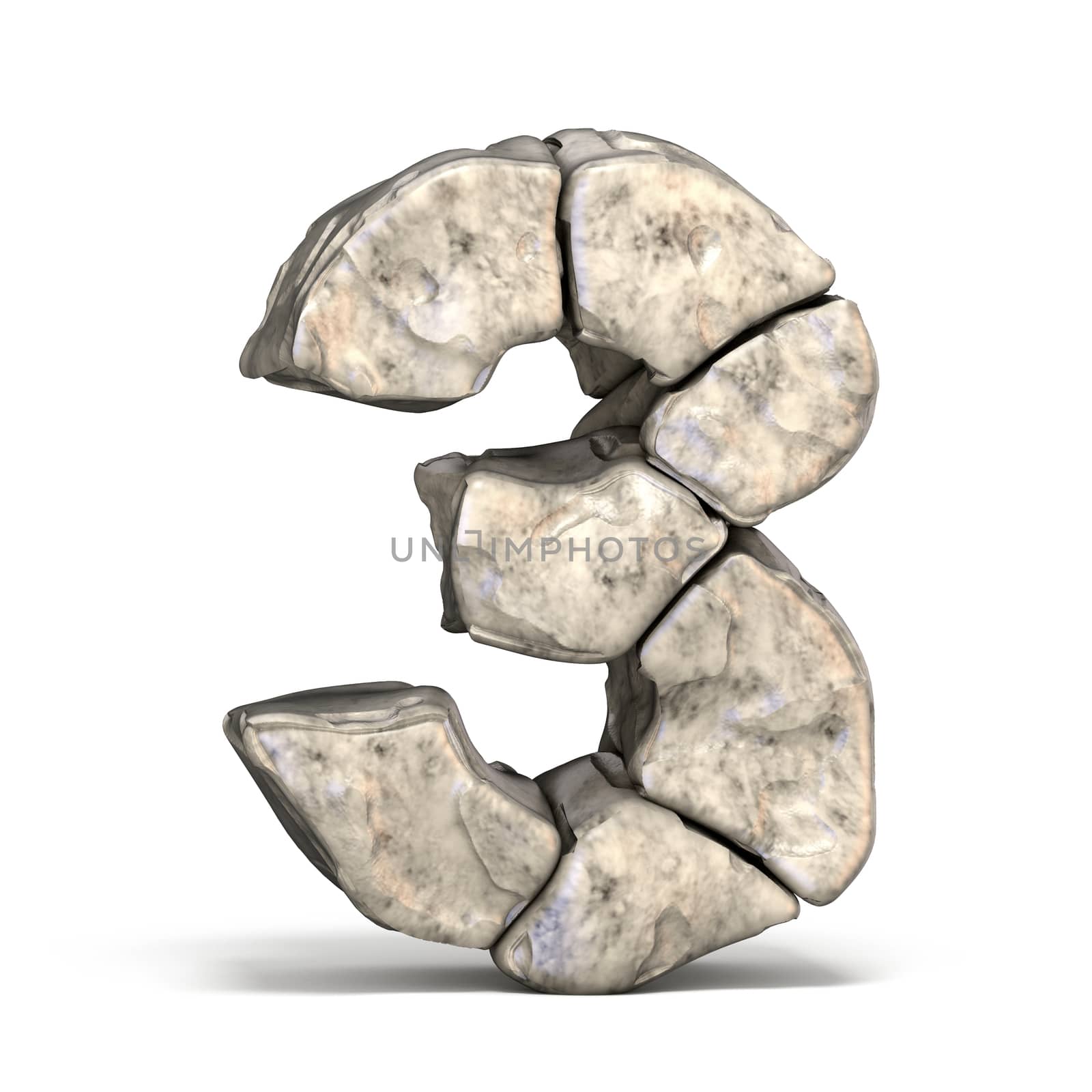 Stone font number 3 THREE 3D render illustration isolated on white background