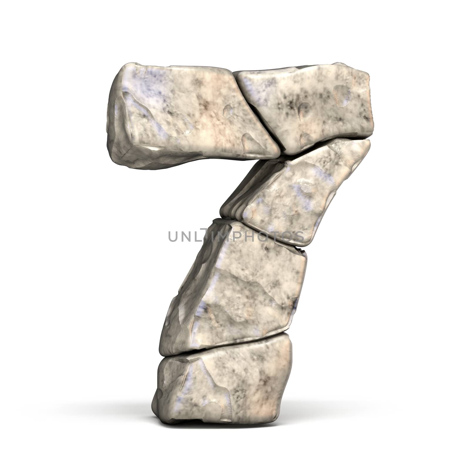 Stone font number 7 SEVEN 3D render illustration isolated on white background