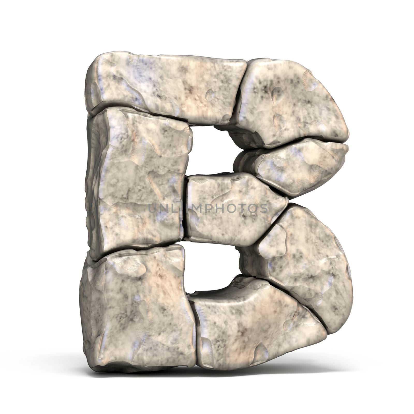 Stone font letter B 3D render illustration isolated on white background