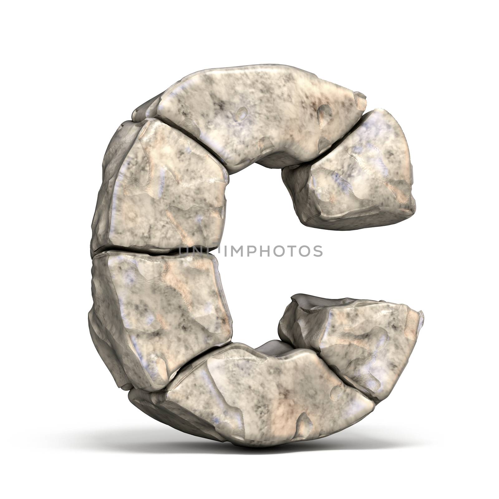 Stone font letter C 3D render illustration isolated on white background