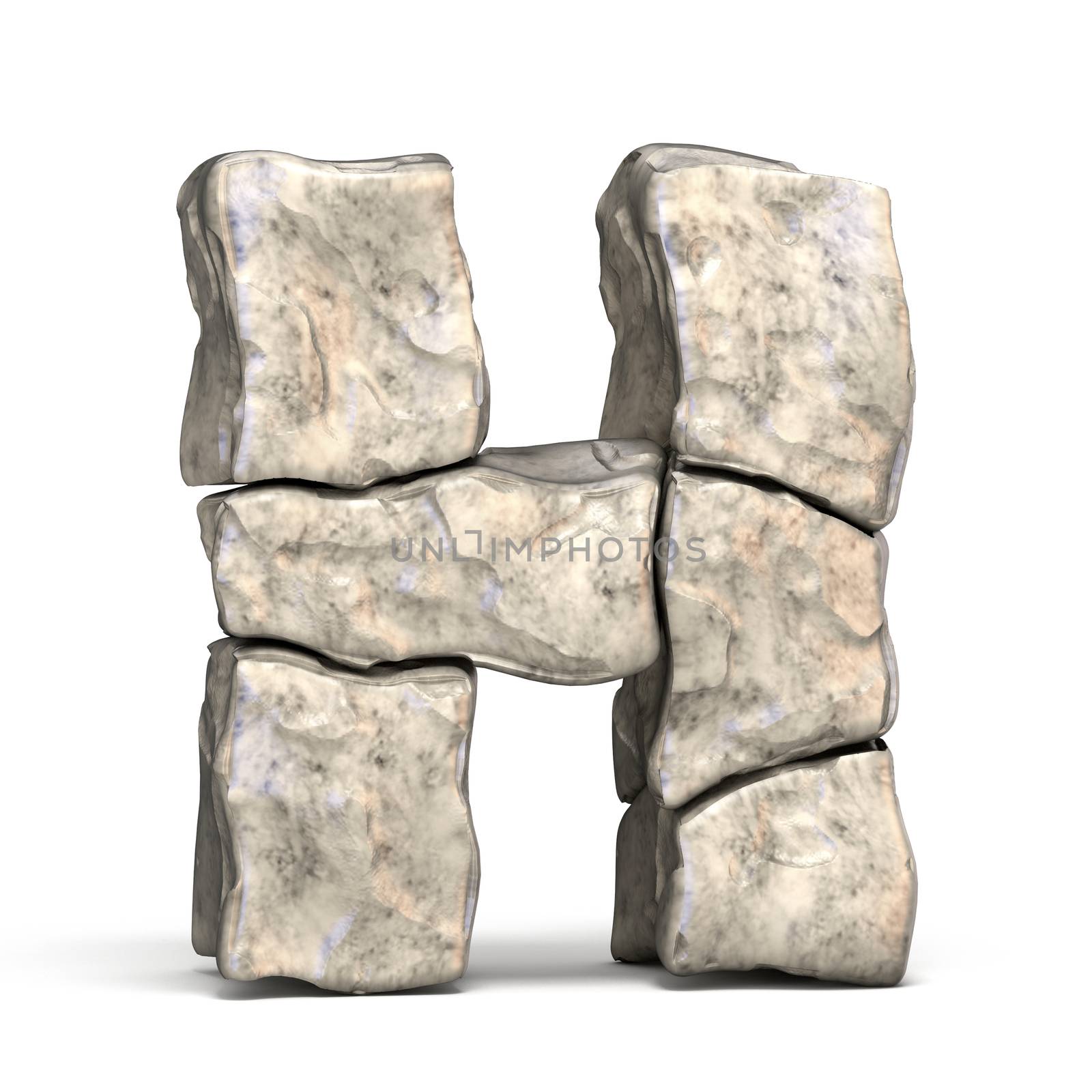 Stone font letter H 3D render illustration isolated on white background