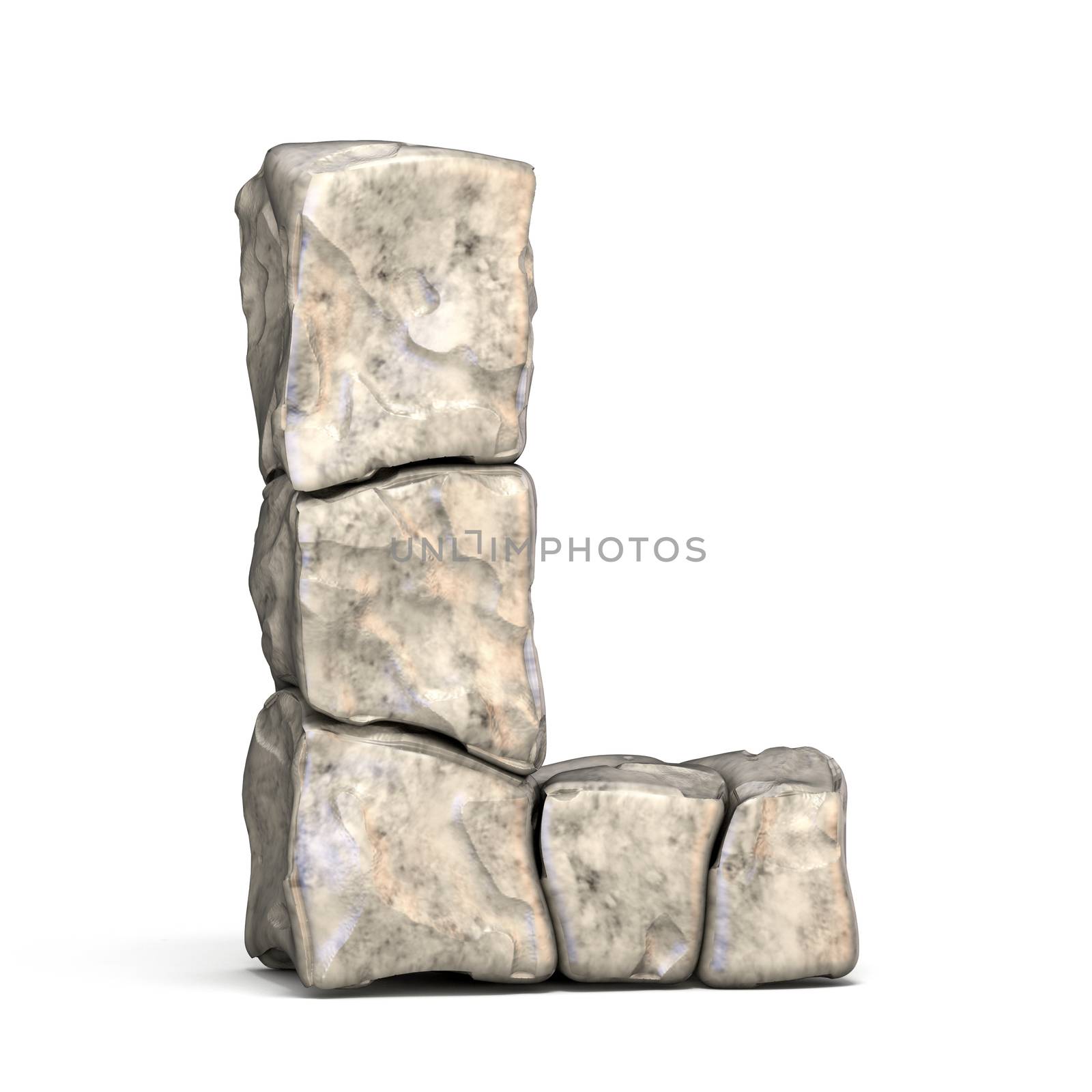 Stone font letter L 3D render illustration isolated on white background