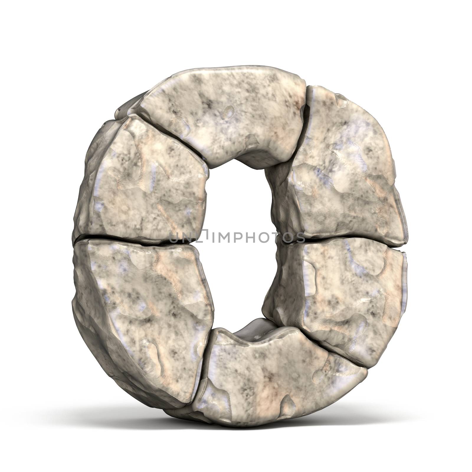 Stone font letter O 3D render illustration isolated on white background