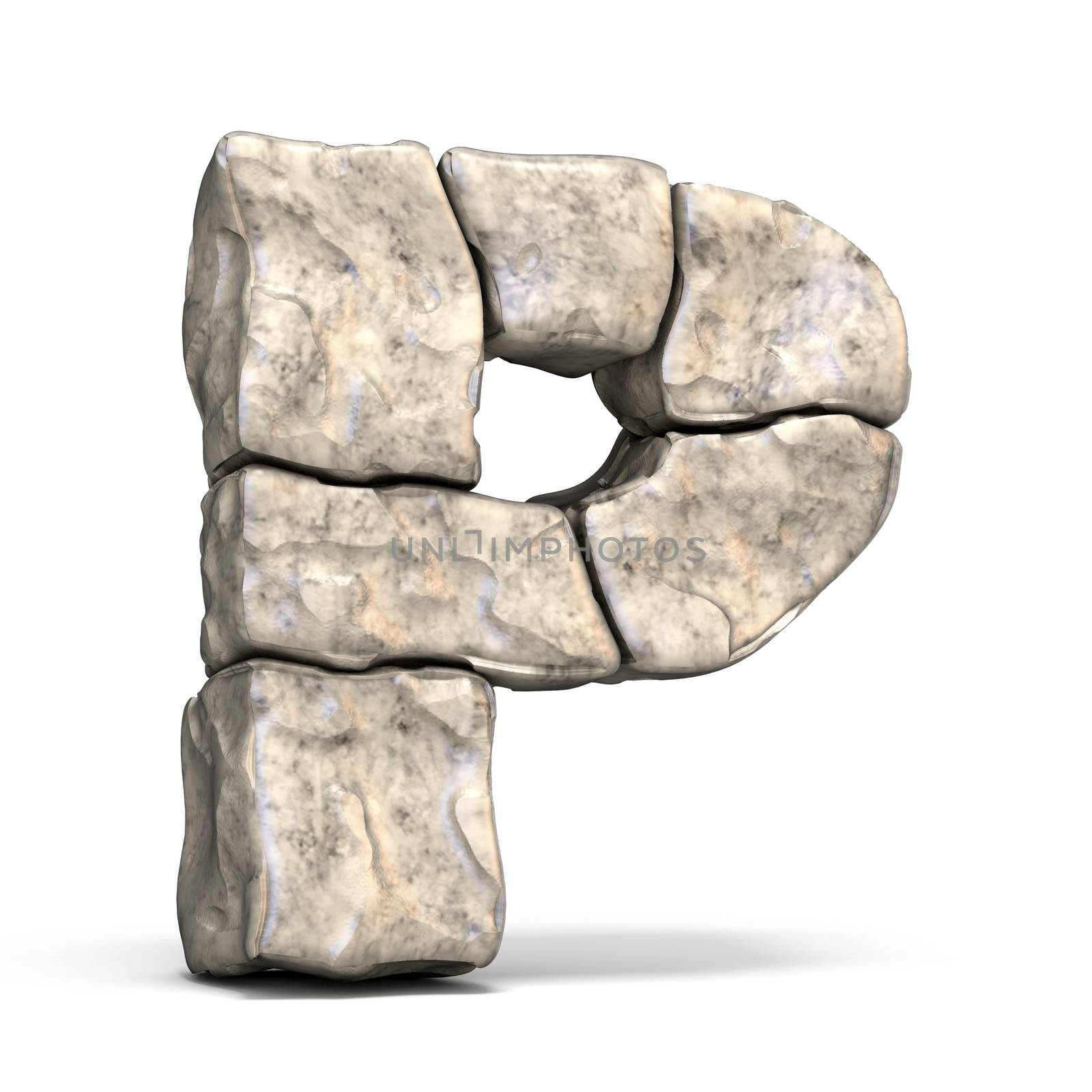 Stone font letter P 3D render illustration isolated on white background