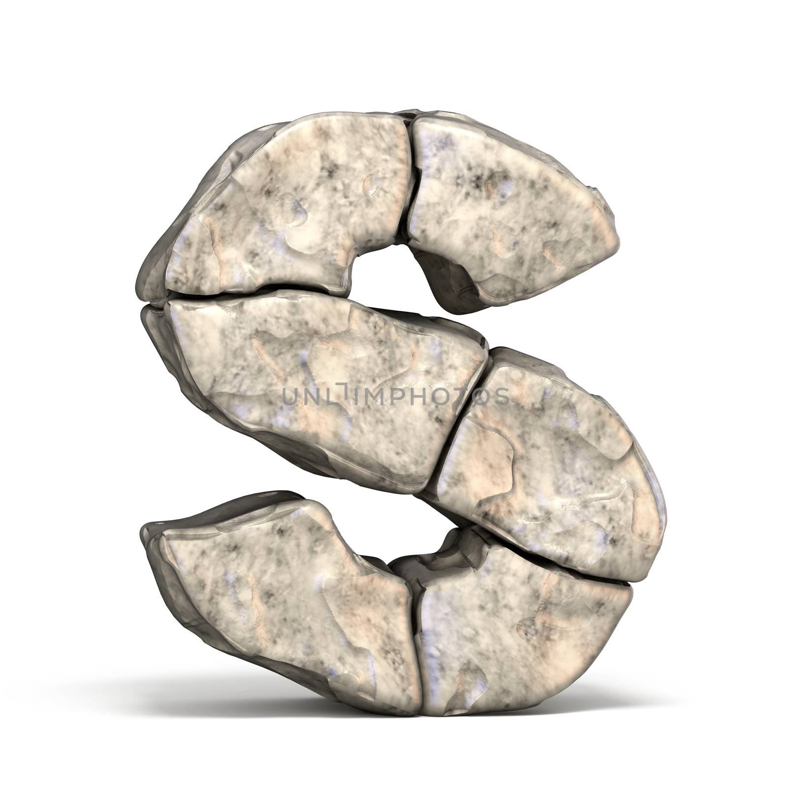 Stone font letter S 3D render illustration isolated on white background