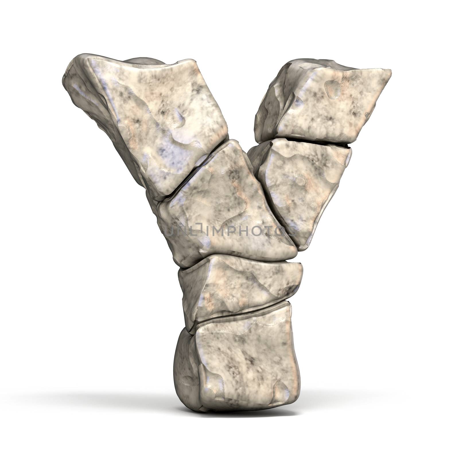 Stone font letter Y 3D render illustration isolated on white background