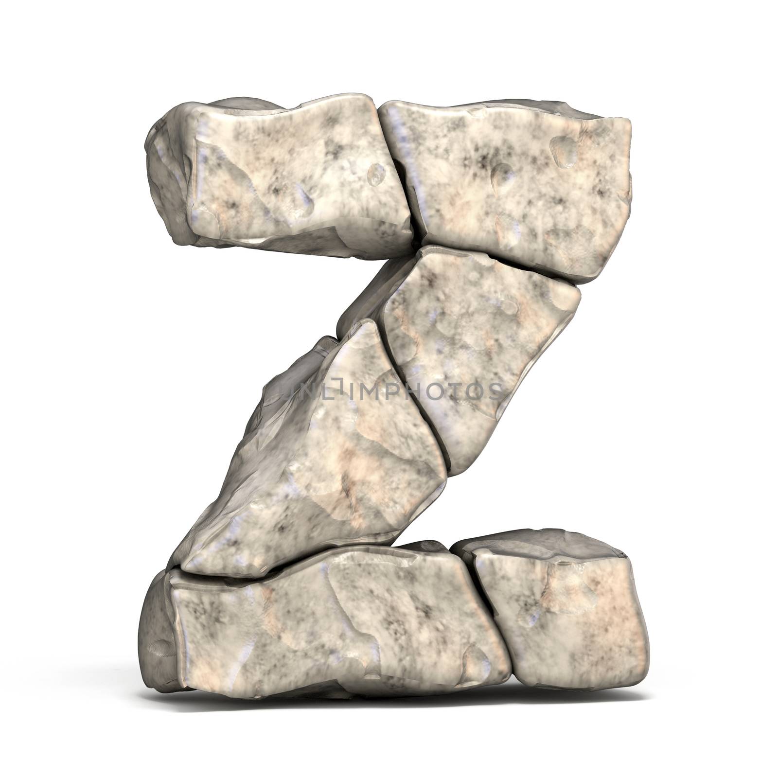 Stone font letter Z 3D render illustration isolated on white background