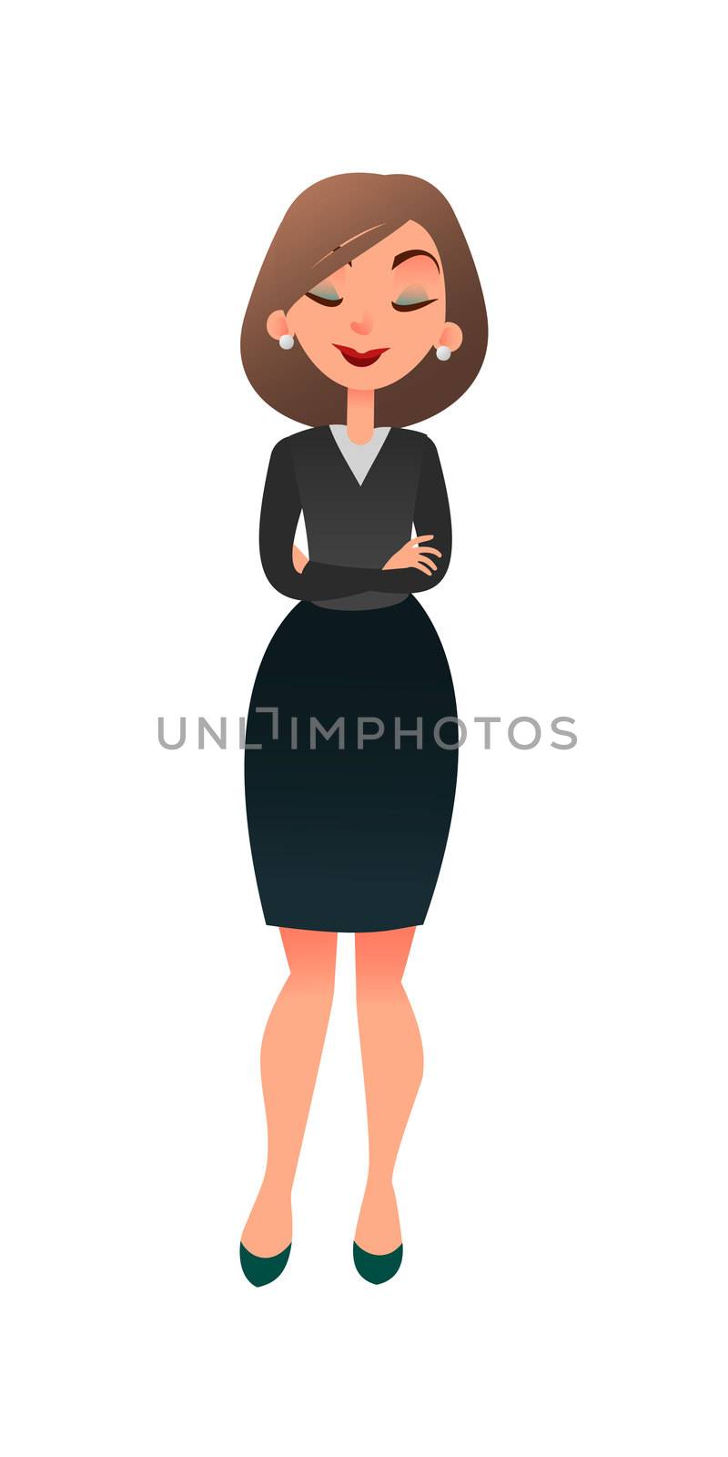 Job interview. Young cartoon woman candidate for work. A confident slightly worried businesswoman is waiting for the interview. Job search and acquaintance with the vacancy concept by Elena_Garder