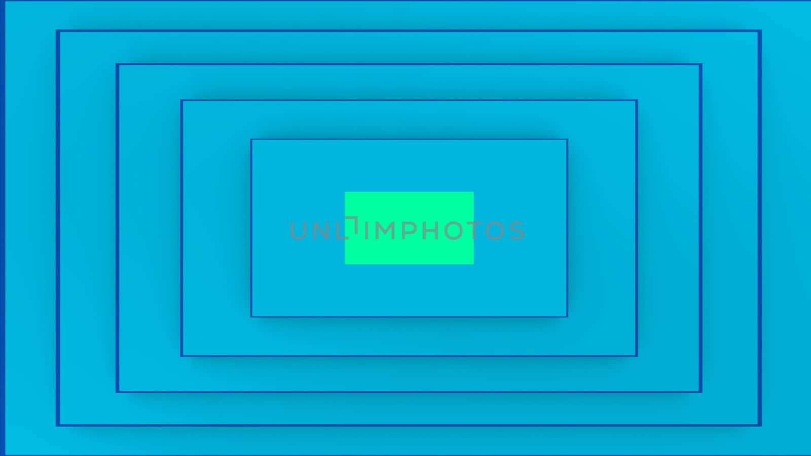 An op art 3d illustration of a rectangular background composed of turquoise stripes. It looks like an optimistic retro tube. A light salad spot is in the center.
