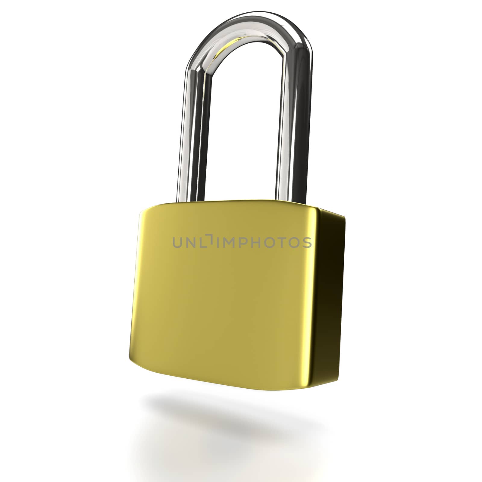 Metal padlock on a white background. 3D rendering by Nobilior