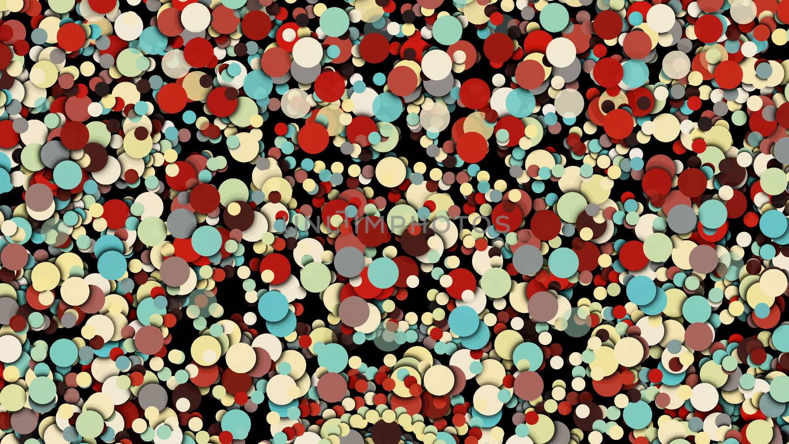 Many chaotic colorful circles, modern computer generated background, 3D rendering