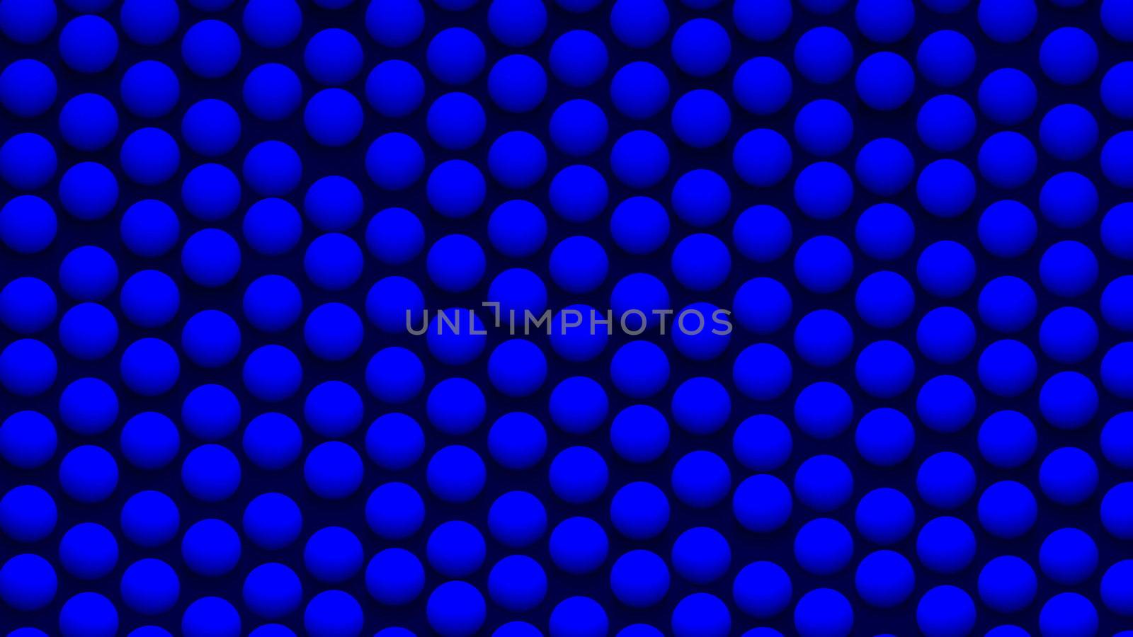 Abstract background with isometric spheres on surface, many objects, 3d rendering