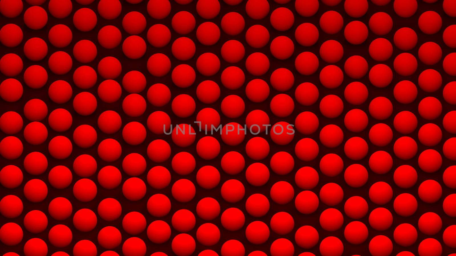 Abstract background with isometric spheres on surface, many objects, 3d rendering