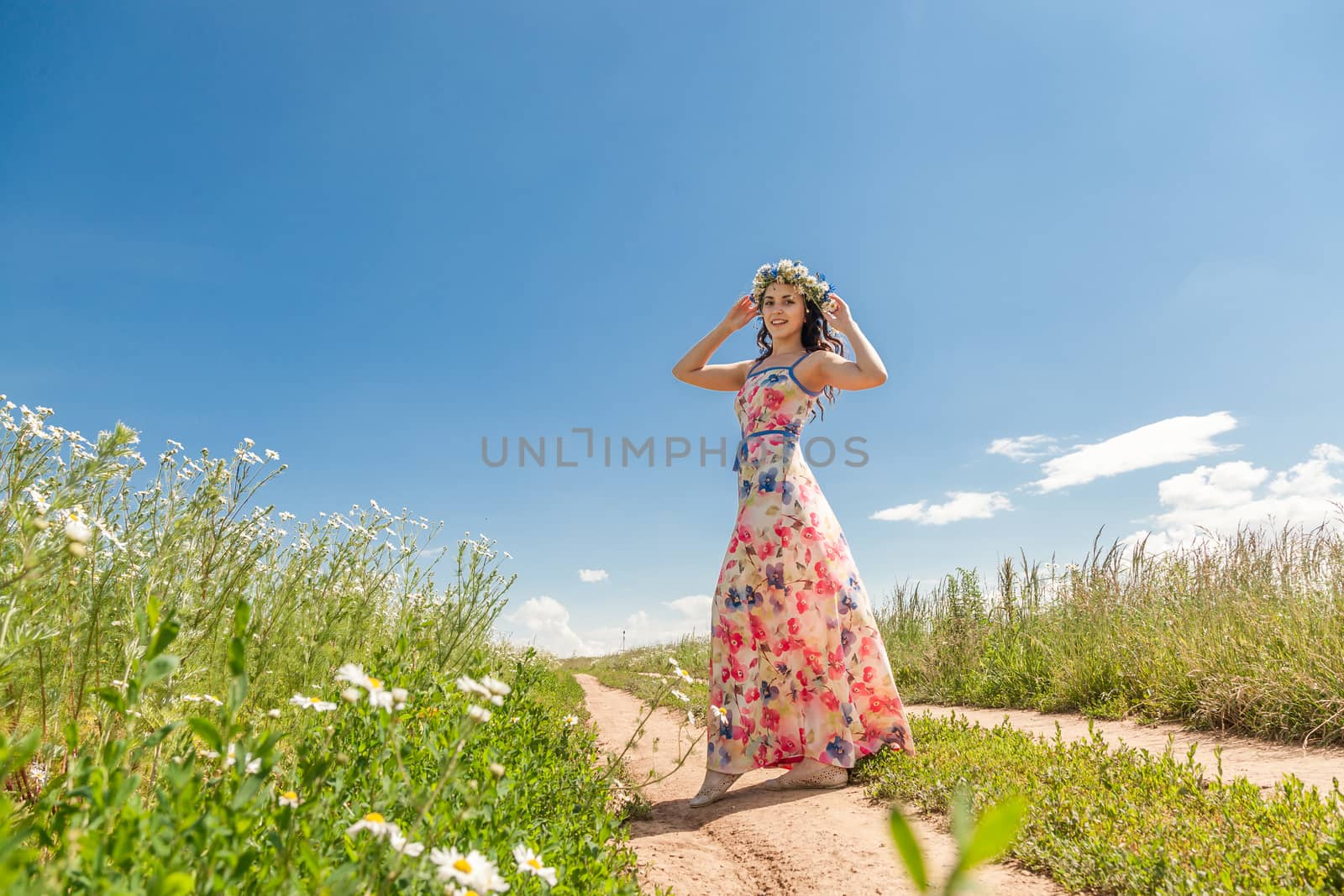 Portrait of the beautiful girl in the field to the utmost