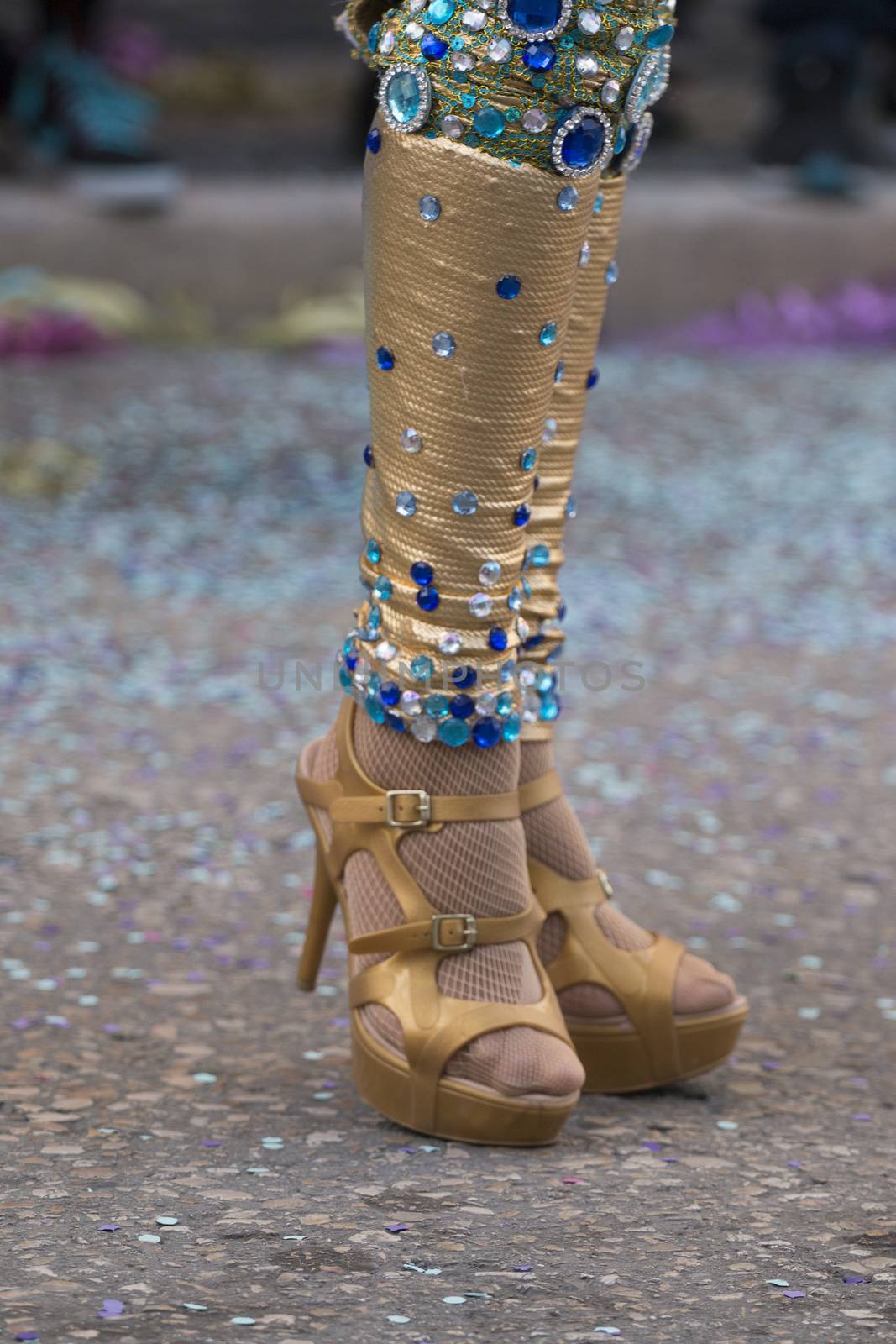 Legs of a colorful Carnival (Carnaval) Parade festival female participant