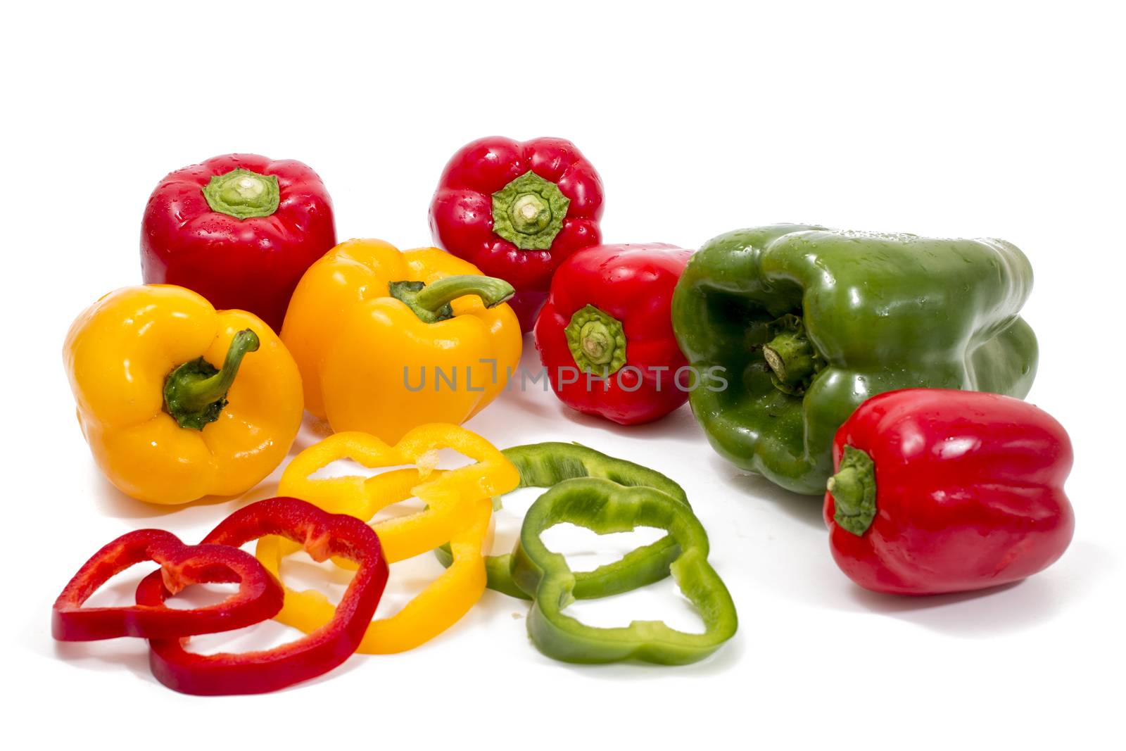 colorful bell peppers isolated on a white background.