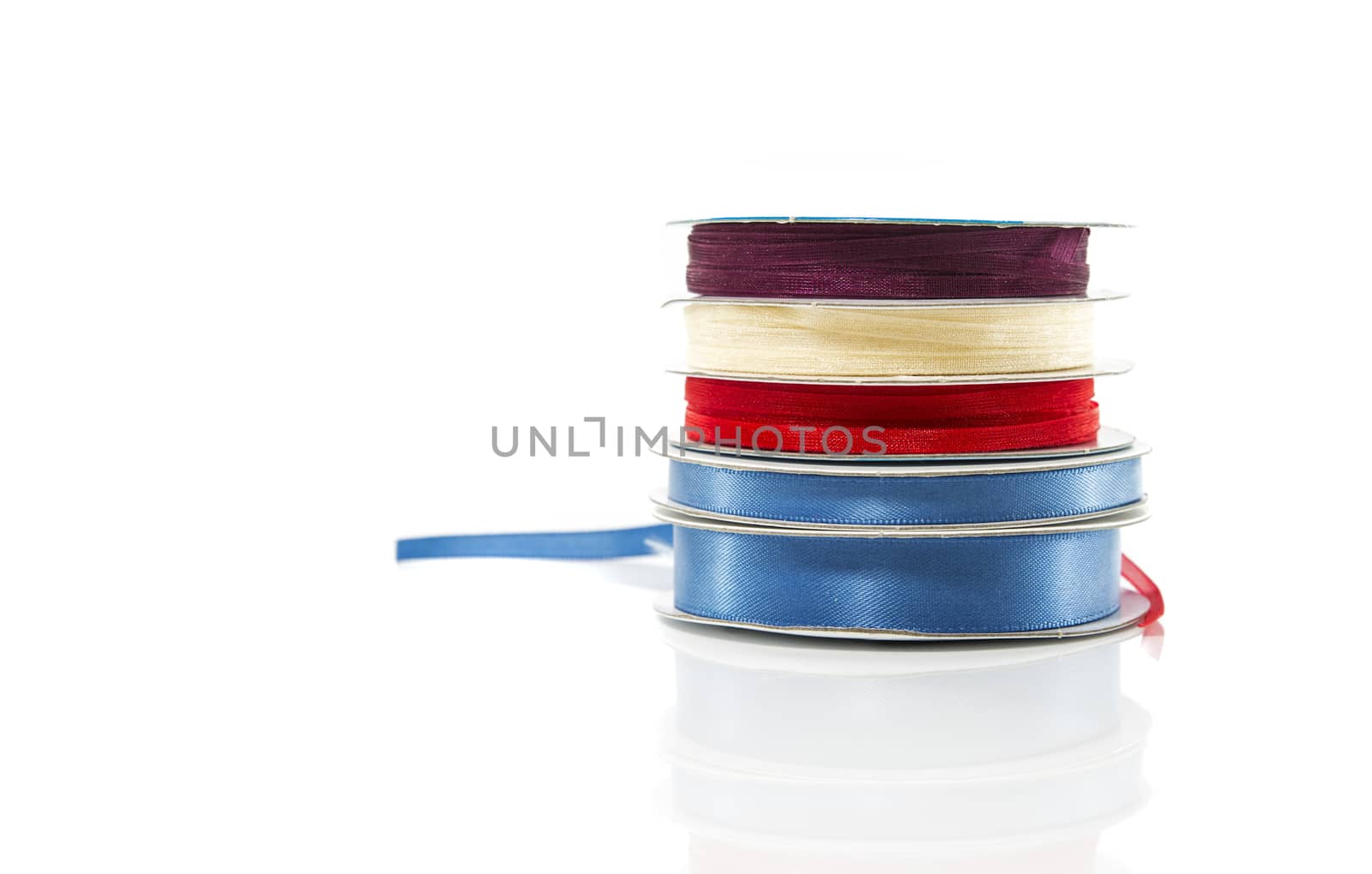 bias binding in blue red and yellow isolated on white with text space