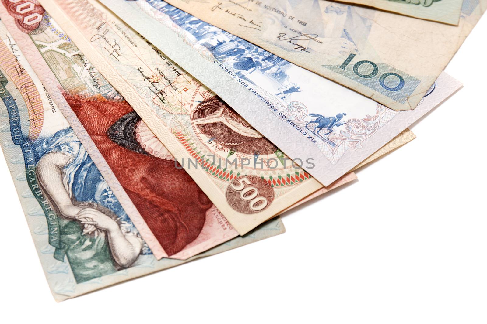 Obsolete bank notes isolated on a white background.