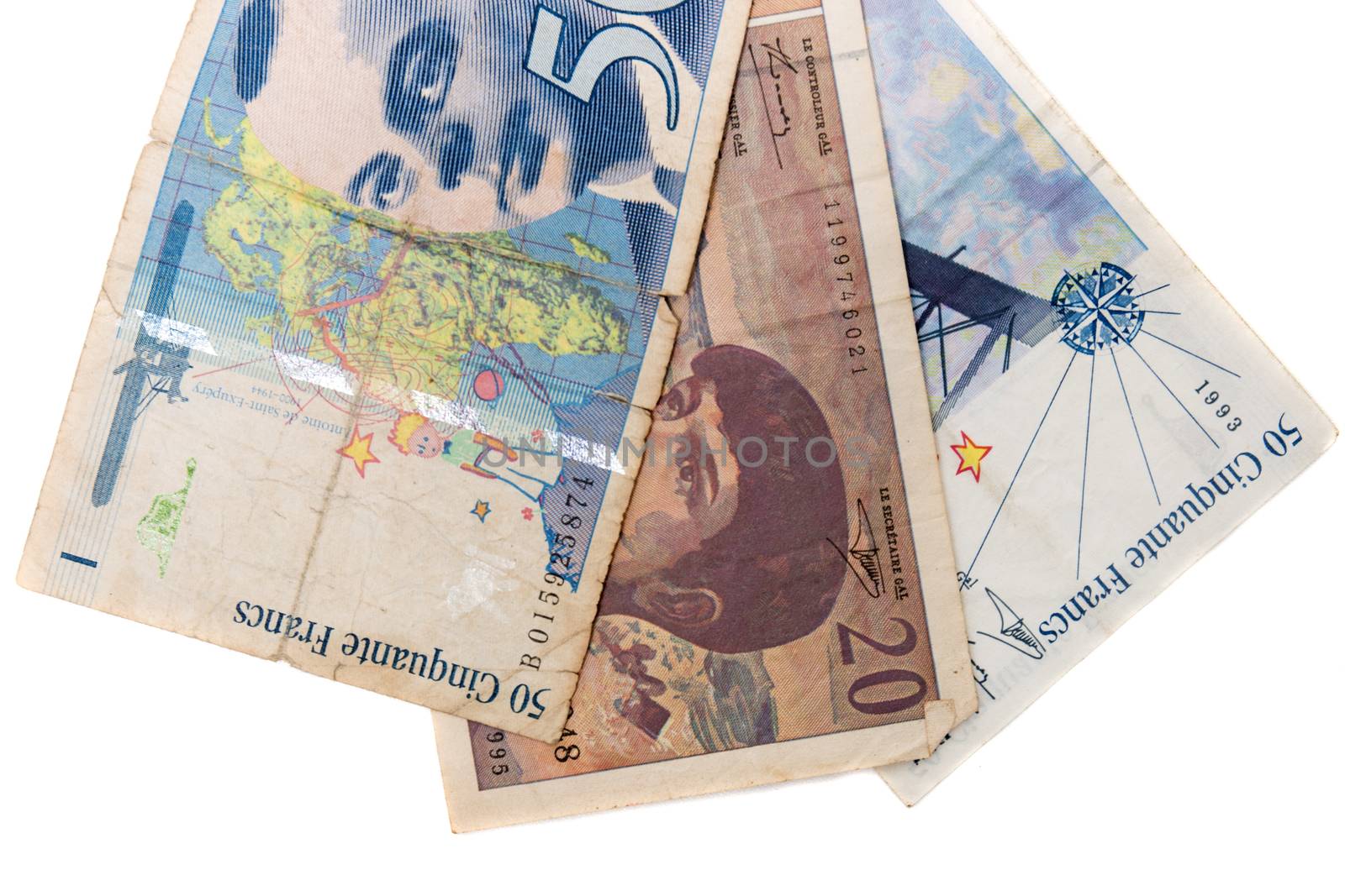 Obsolete bank notes isolated on a white background.