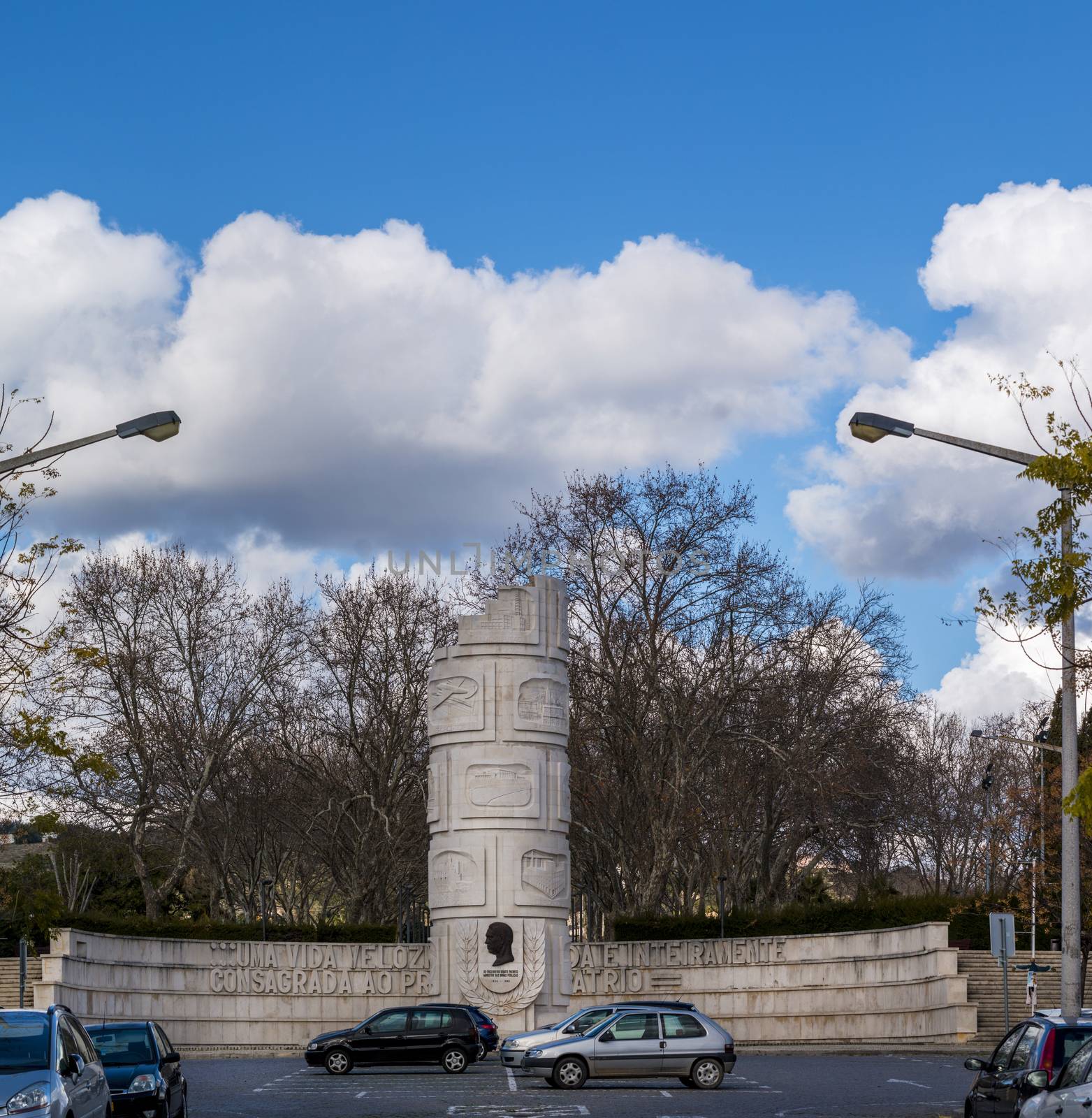 View of the monument statue risen to the memory of Duarte Pacheco, statesman and engineer on the city of Loule, Portugal.