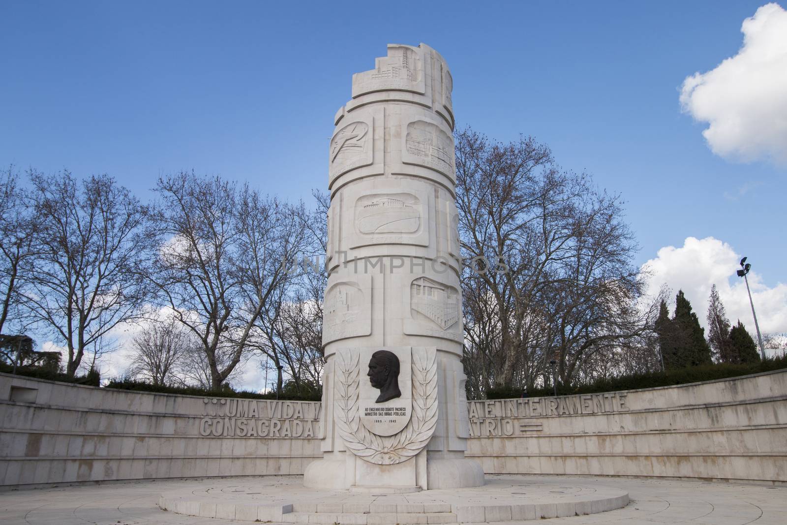 View of the monument statue risen to the memory of Duarte Pacheco, statesman and engineer on the city of Loule, Portugal.