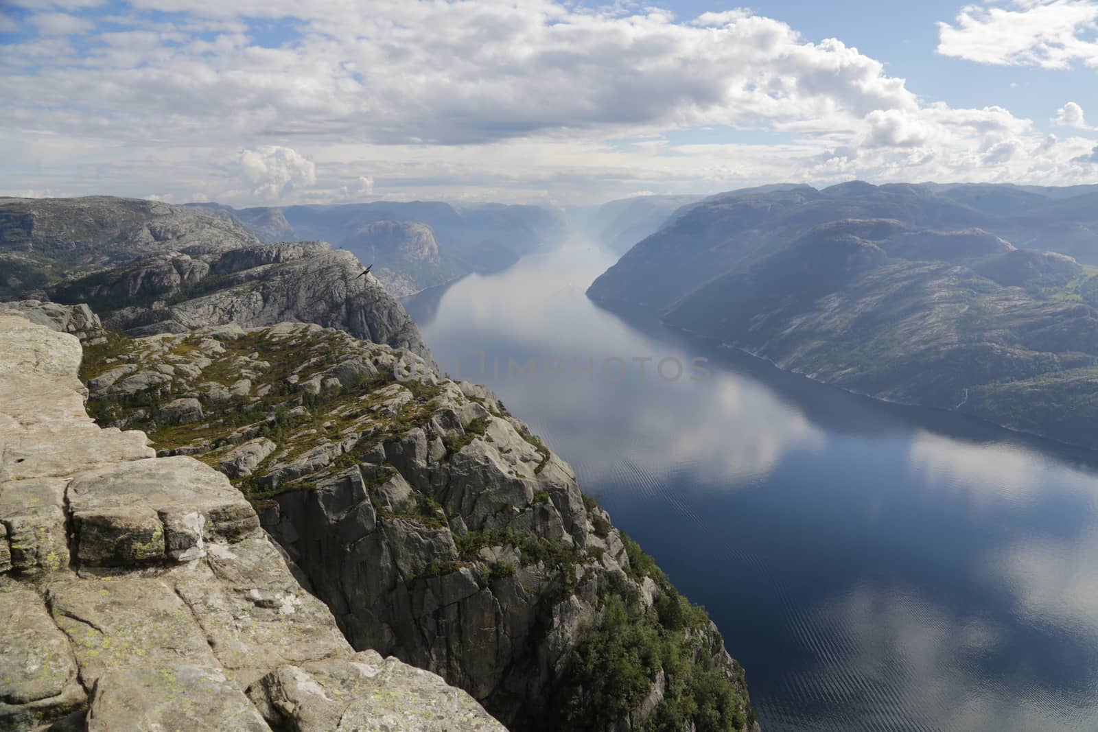 The Preikestolen Cliff in fjord Lysefjord, 604 meter above sea level