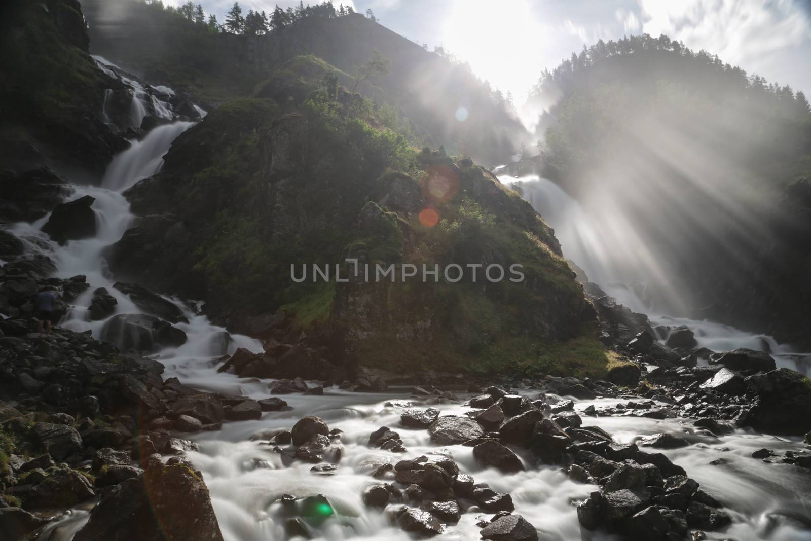 Soft water of the rough Latefossen falls in Odda Norway