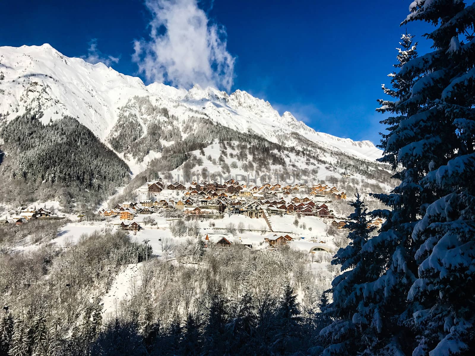 The Alpe d Huez ski domain in the French Alps