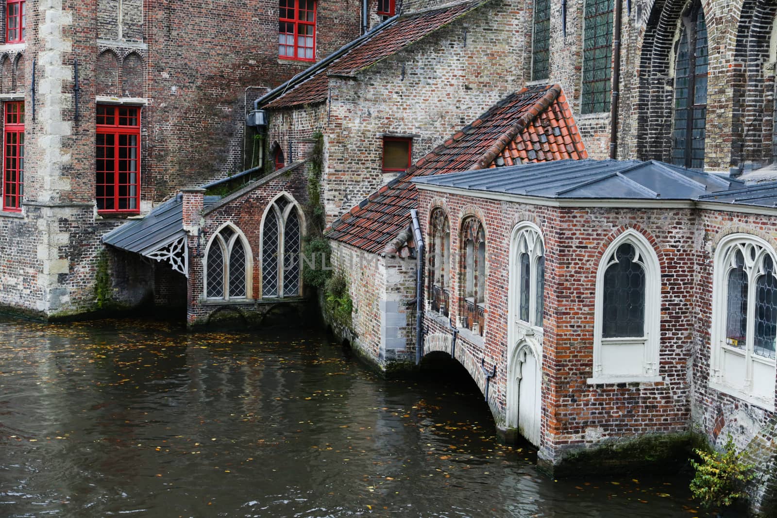 View on canal and houses in Bruges