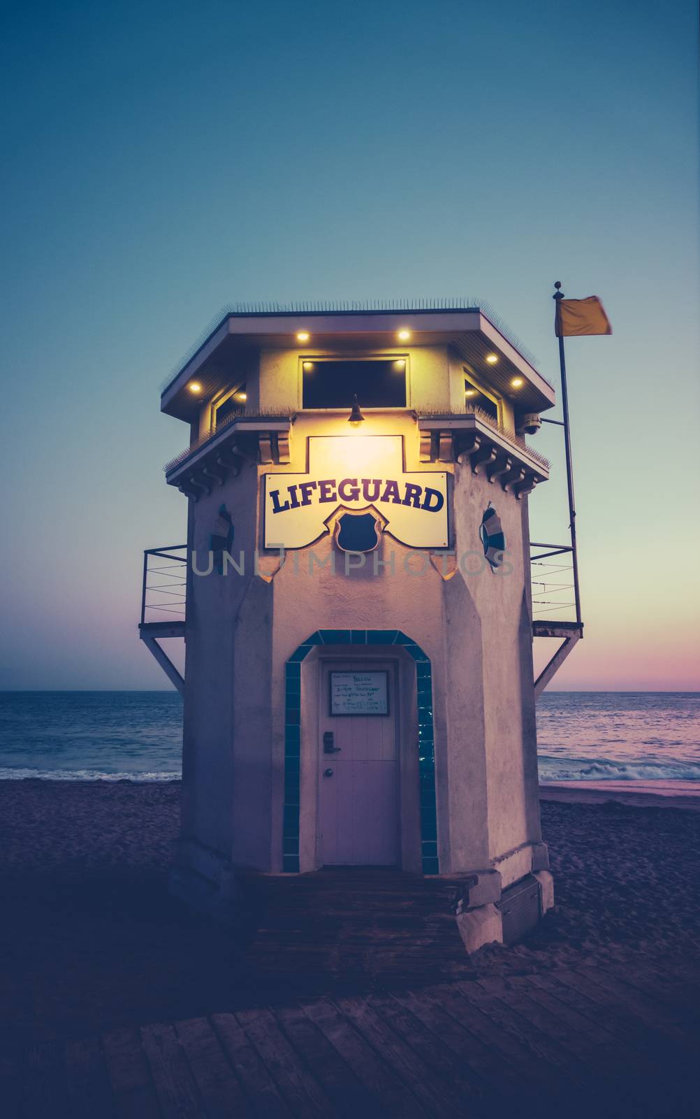 A Vintage Lifeguard Station On A Beach In California With Copy Space