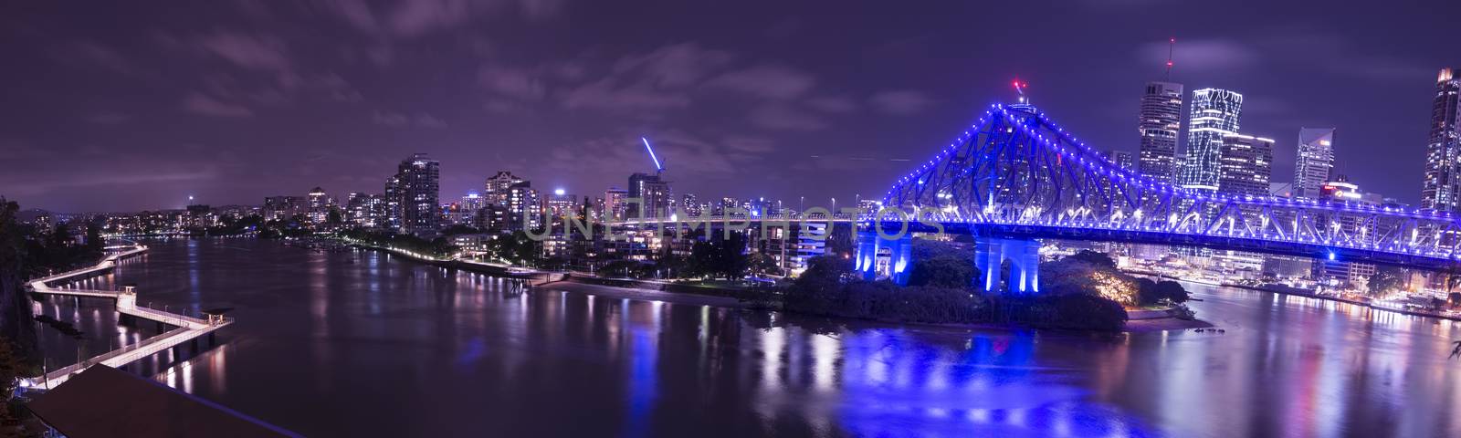 Story Bridge, river and Newfarm Riverwalk in Brisbane, Queenslan by artistrobd