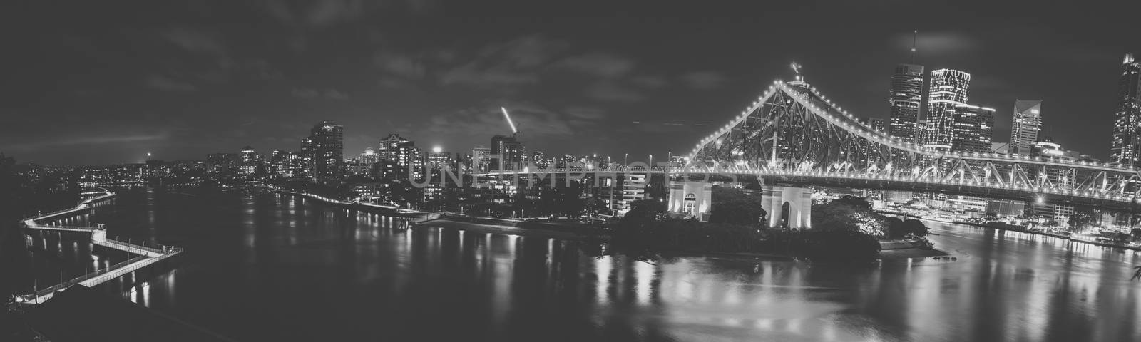 Story Bridge, river and Newfarm Riverwalk in Brisbane, Queenslan by artistrobd