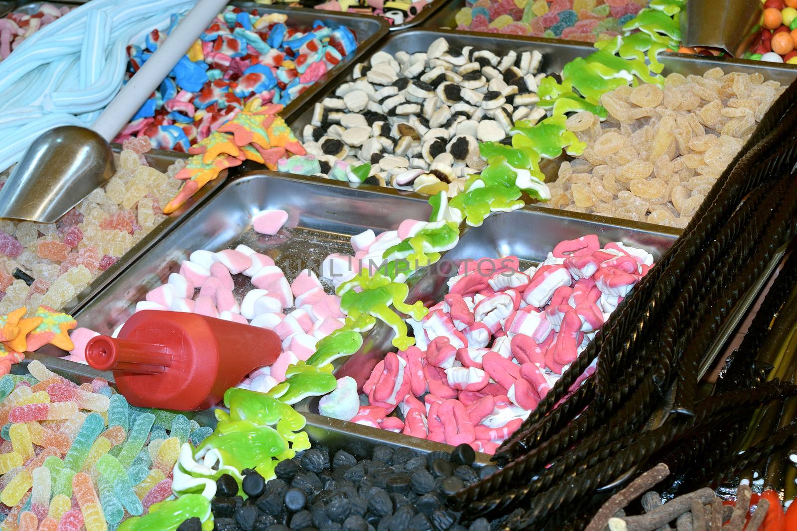 various colorful kinds of many kid candies