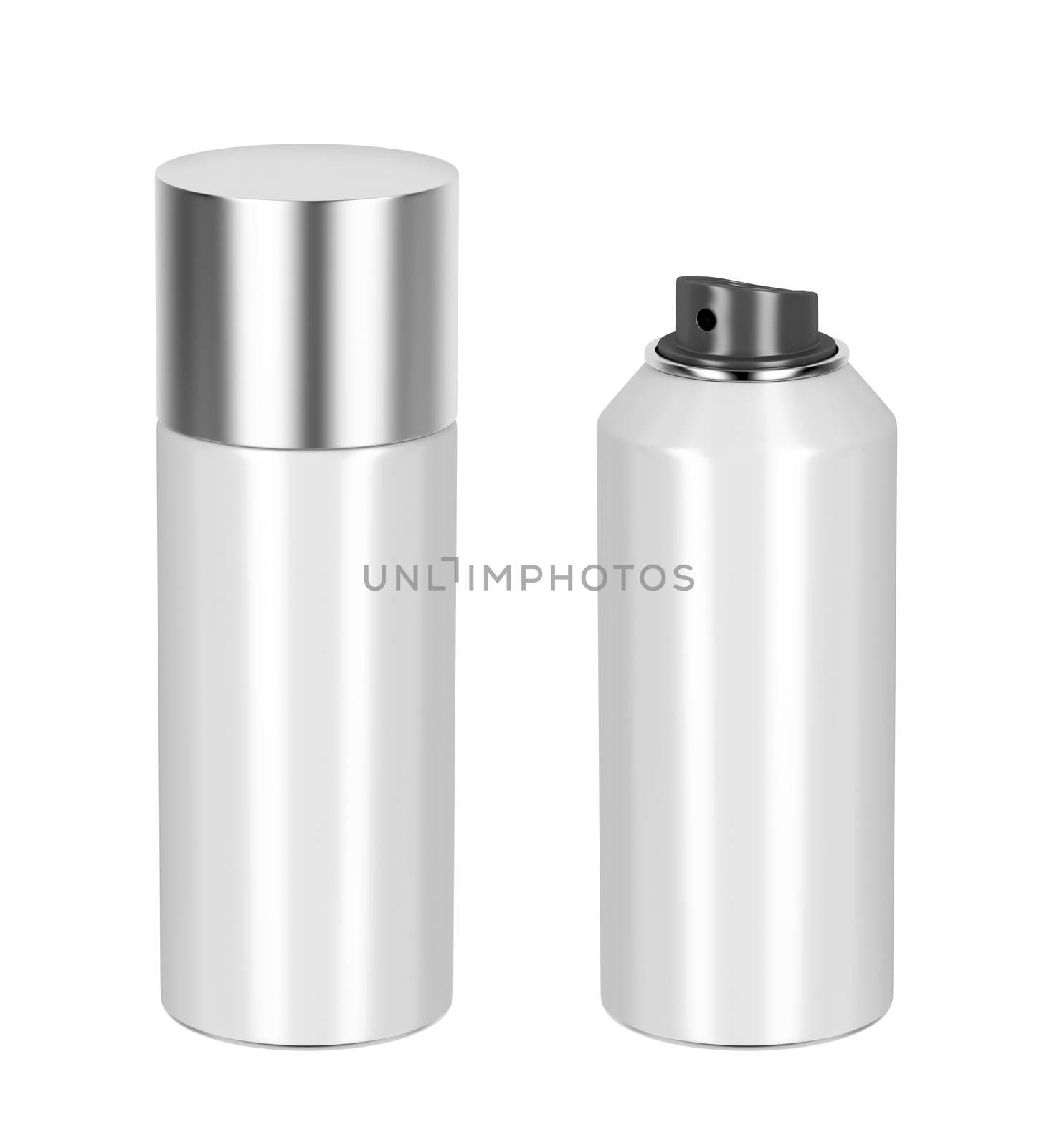 Blank aerosol cans isolated on white background